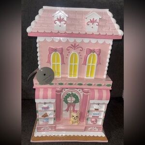 Pink Gingerbread Bakery House Figurine – Light-Up Christmas Decoration